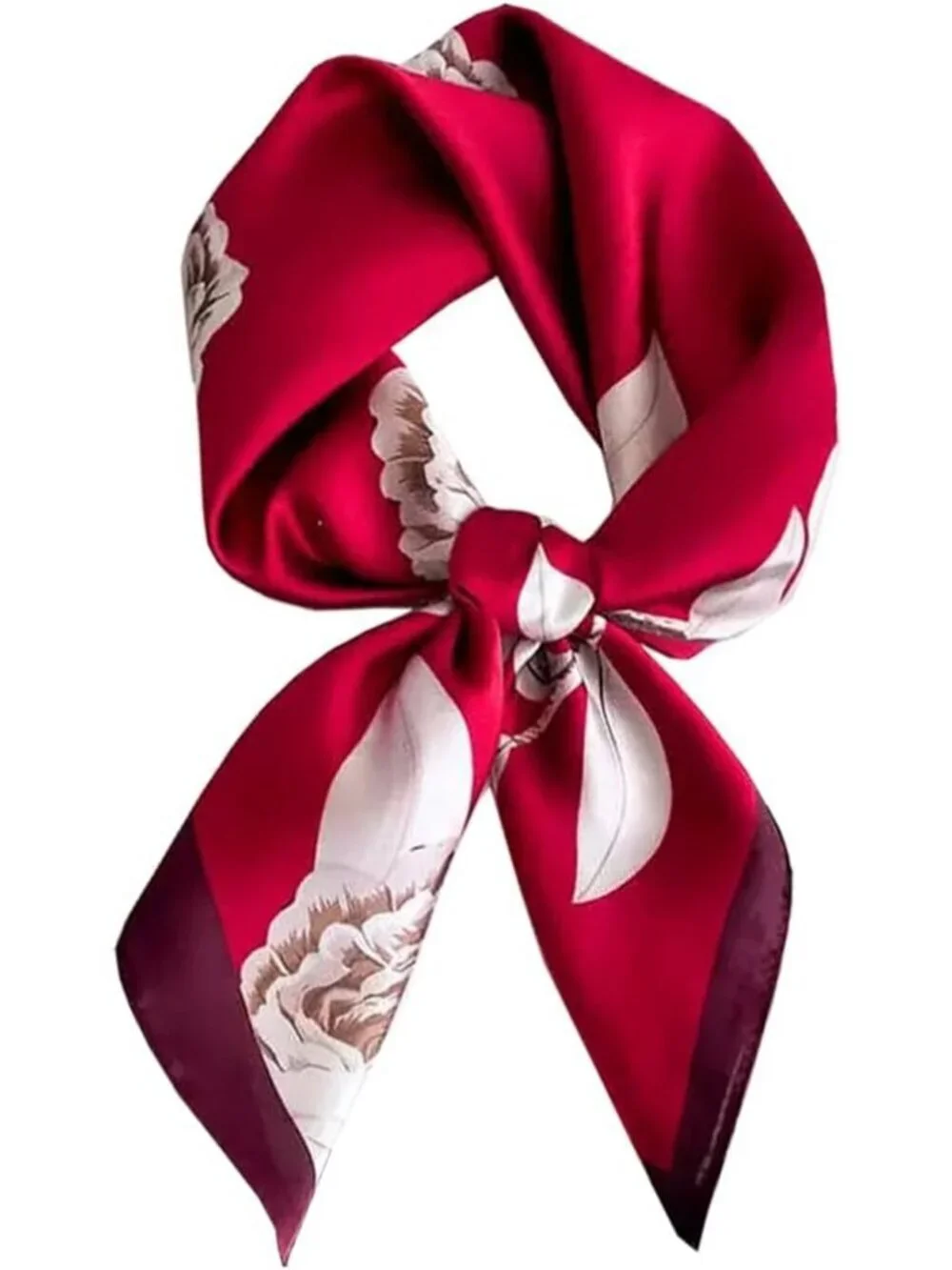Women's Floral-burgundy Mulberry Square Scarf  Digital Printed Headscarf Silk